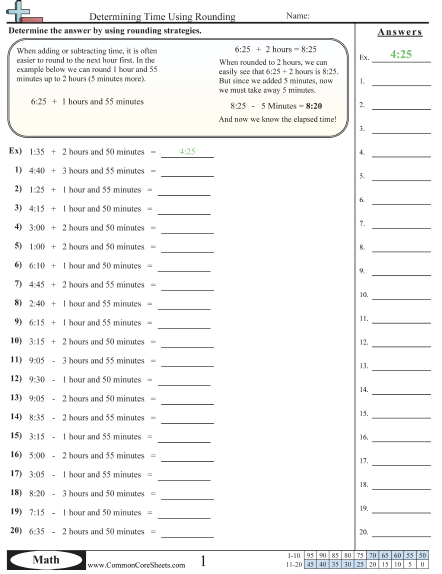 Time Worksheets - Determining Time Using Rounding worksheet